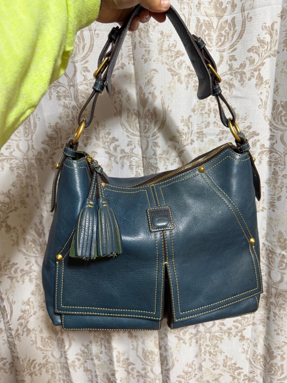 Dooney & Bourke Teal Leather Shoulder Bag with Tassel